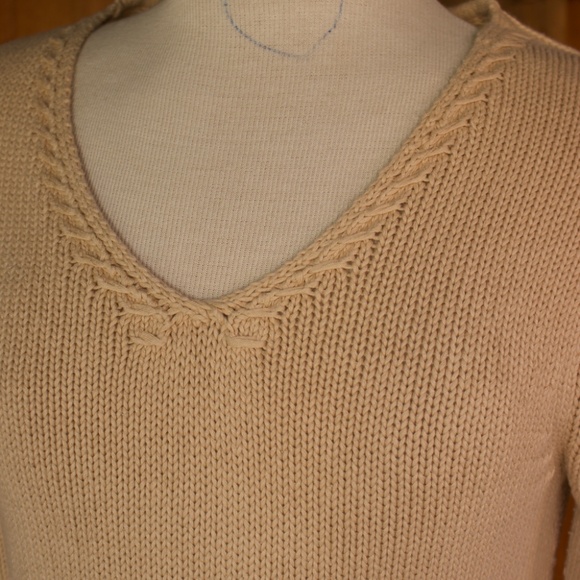 Vintage Talbots 100% Cotton Creme Knitted V-Neck Sweater Size S - Picture 5 of 15